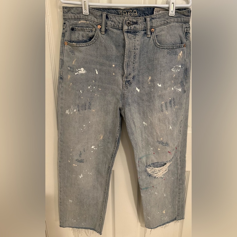 GAP Cheeky High Rise Paint Splatter Distressed Raw Hem Ankle 30/10